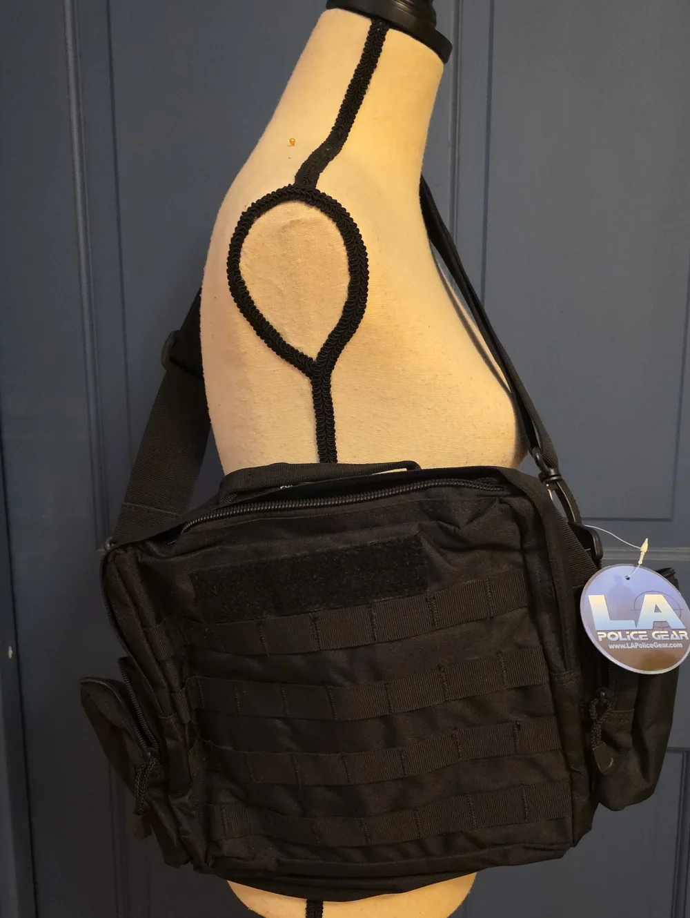 NWT LA Police Gear Black Zombie Hunter Tactical Messenger Bag W Detachable Pouch